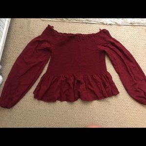 Cropped Long Sleeve off the Shoulder Peplum Top